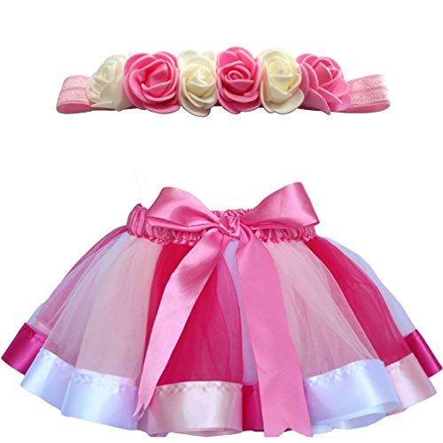 MY-PRETTYGS saia tutu de tule em camadas com coroa de flores e coroa para meninas de 0 a 24 meses.,
