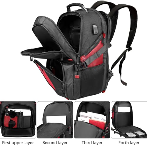Travel Backpack for Men, 17.3 Inch Large Laptop Backpacks for Women, Large Capacity Laptop Computer College Backpack TSA Airline Approved Business Bag, Red4