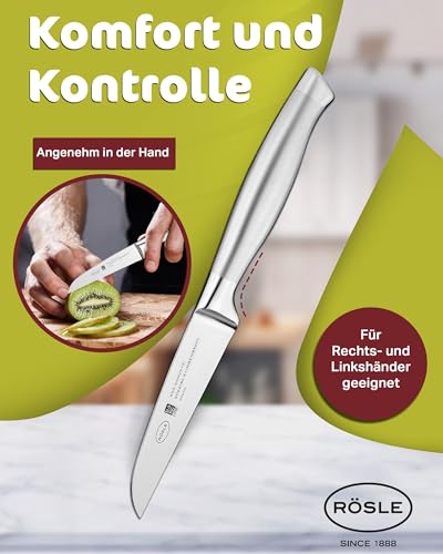 RÖSLE Gemüsemesser Basic Line - 9 cm, hochwertiges Küchenmesser für Obst und Gemüse, Edelstahl 18/10, ergonomischer silberner Griff, scharfes Messer für die Küche