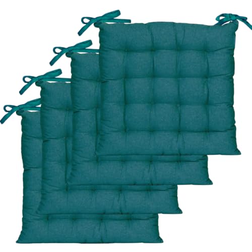Atout Ciel Lot de 4 Galettes de Chaise carrées Bicolores 40x40cm, Bleu Canard/Moutarde