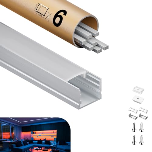 LED Profil 2m×6pc Aluminium U-Form mit Milchig Weißer Abdeckung Kanal Diffusor Alu Profil LED leistâ€¦ – Miniatur