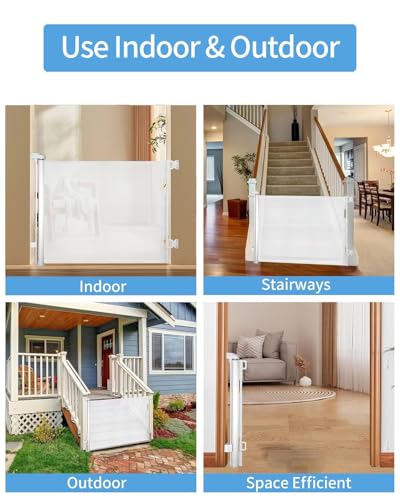 Image of (2 Pack) Retractable Baby Gate for Doorways and Stairs, Mesh Safety Gate for Pet, Indoor & Outdoor Use, One-Hand Operation, Easy Installation, 33.6 inch Tall, Expands to 55 inch Wide(White,33.6 inchx55 inch