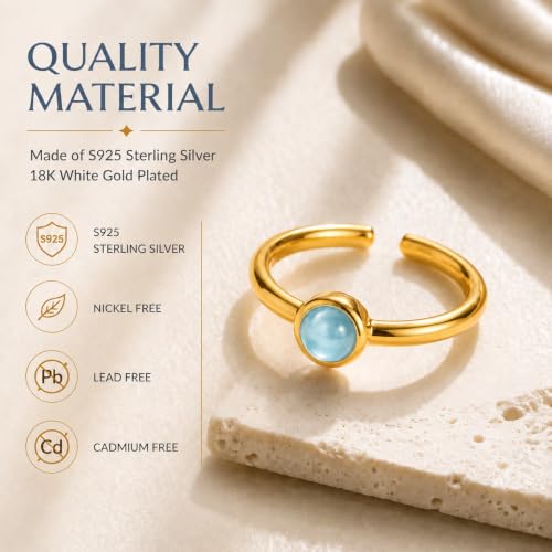 Natural Aquamarine Ring for Women 925 Sterling Silver Adjustable Open Ring - image 7