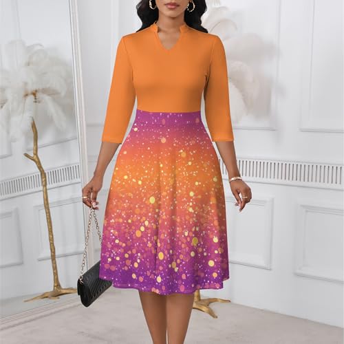 Image of PinkPatty Women's Casual A-line Midi Dresses 3 /4 Sleeve V Neck Fit and Flare Dress with Pockets