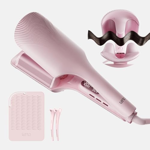 Image of Hair Waver LENA S16 Beach Waves Curling Iron, Hair Tool for Women with 3 Titanium Ceramic Barrels, Anti-Scald Protection, Smart Timer & Adjustable Temps, Dual Voltage, 1.25 Inch, Pink