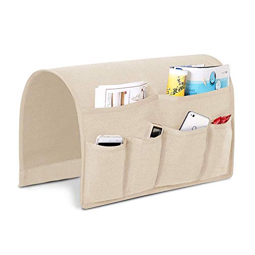 Joywell Sofa Armlehne Pocket Organizer, Couch Armlehne Caddy mit 6 Taschen für Zeitschriften, Bücher, TV Fernbedienung, Handy, iPad champagnerfarben