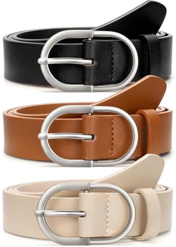 3 Pack Women's Belts for Jeans Pants Fashion Gold Buckle Ladies Dress Belt