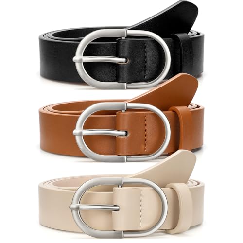 Image of VONMELLI 3 Pack Women's Belts for Jeans Pants Fashion Gold Buckle Ladies Dress Belt