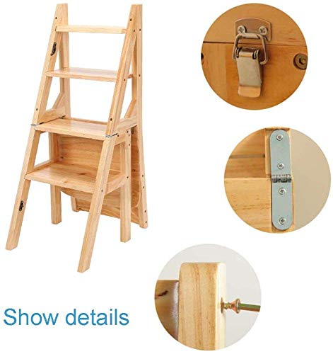 Taburete de escalera de 4 peldaños en madera maciza natural de 89 cm 6