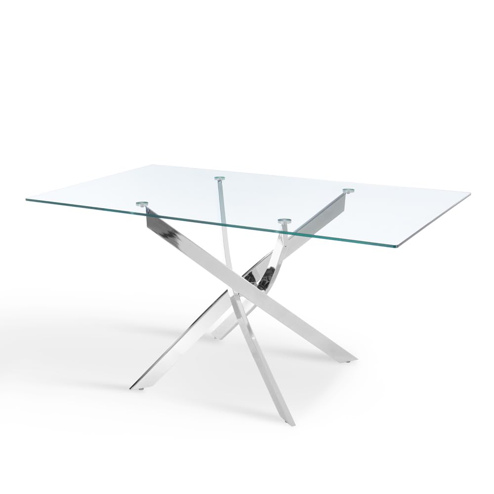 Home Detail Lucia Rectangle Glass Dining Table, Silver Legs, 120cm x 70cm