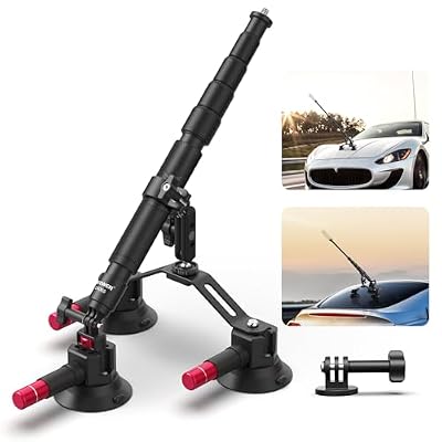 NEEWER Triple Suction Cup Car Mount Compatible with Insta360 X5 X4 GoPro DJI OSMO 360 Cameras, Quick Release Outside Windshield Magic Arm Mount Kit with 2 in 1 Extension Pole/Selfie Stick, CA065
