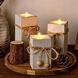 MelonBoat Rustic Flameless LED Candles 3-Pack, Battery Operated Candles with Wooden Candle Holders, White Rustic Farmhouse Decor, Farmhouse Candle Holder for Valentines Holiday Party Home Decor