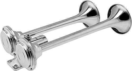 Vixen Horns Train Horn for Boat/Truck/Car. Stainless Steel Air Horn Waterproof Chrome Dual Trumpet w/Covers. Super Loud dB. Marine Grade. Fits 12v Vehicles like Semi/Pickup/Jeep/SUV VXH2140SS/P