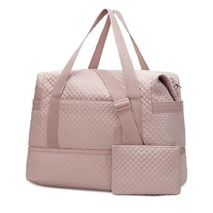 BAGSMART Weekender Bags for Women, 2 Pcs 37L Large Travel Duffle Bag with Shoe Compartment and Makeup Bag for Travel Essentials, Gym Bag Overnight Hospital Bag for Labor and Delivery(Pink)