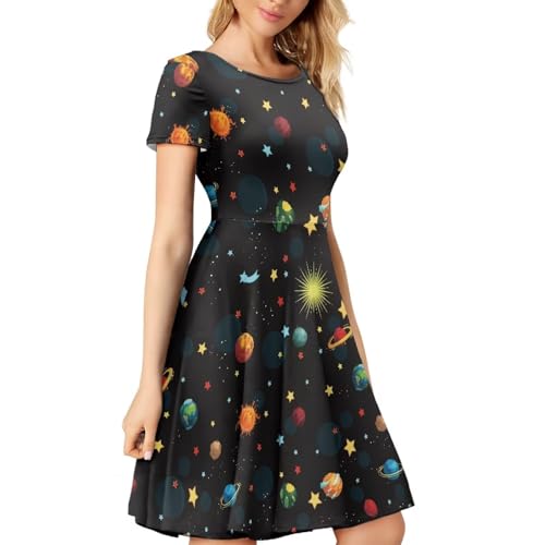 Image of AFPANQZ Womens Casual Summer Lightweight Vintage Dress Short Sleeve Midi Dress Knee-Long Luxury Formal Dress
