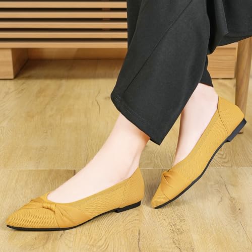 Image of HIULYCENCE Pointed Toe Flats for Women Ballet Flats | Comfortable Dressy Knit Lightweight Casual for Work Office Womens Flats