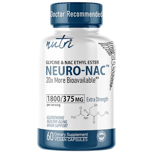 Nutri Neuro NAC Supplement 375mg Extra Strength with 1800mg Glycine - N-Acetyl Cysteine Ethyl Ester - 20x More Bioavailable - Boost Glutathione 10x More - 90 Vegan Capsules - 3rd Party Tested