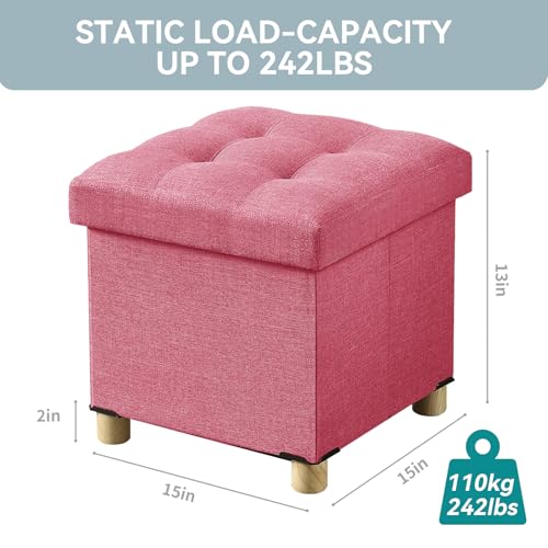 Storage Ottoman Foot Stool with Folding Design - Hot Pink