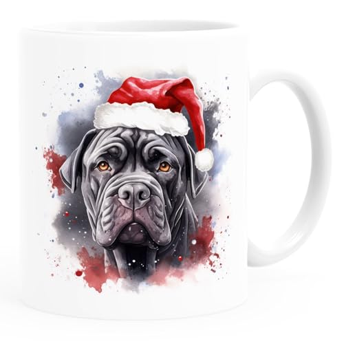 SpecialMe® Tasse Hunde-Motiv Weihnachten Weihnachtsmütze lustig Hunderassen Geschenk Hundebesitzer Aquarell Cane Corso weiß standard