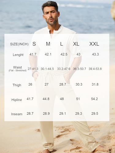 Image of iWoo Linen Pants Men Casual 2025 Summer Beach Elastic Drawstring Waist Yoga Pants Travel Baggy Work Pant Pajama
