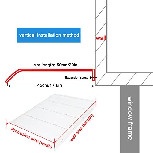 Auvent de porte transparent en polycarbonate imperméable de 50 x 250 cm