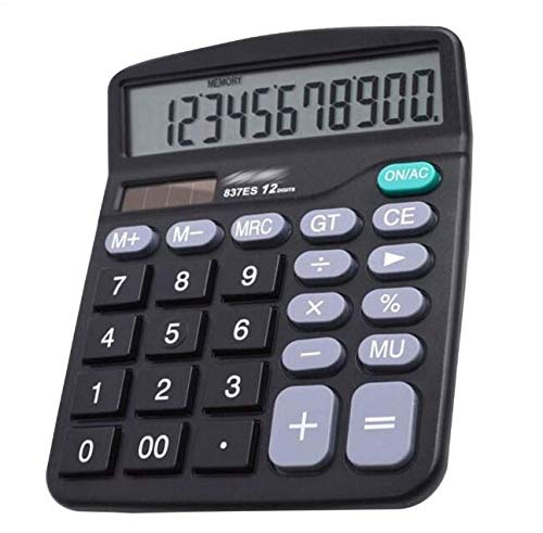 CLARA 12-Digit Large LCD Display Calculator Solar Battery Dual Power Office Calculator Large Buttons Calculator Black