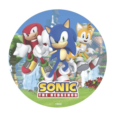 dekora - Decoración para Tartas de Cumpleaños - Cake Topper de Sonic de 20 cm - Disco de Oblea Comestible para Tarta Sin Gluten, Sin Azúcares Añadidos, Sin Lactosa - Apto para Vegetarianos