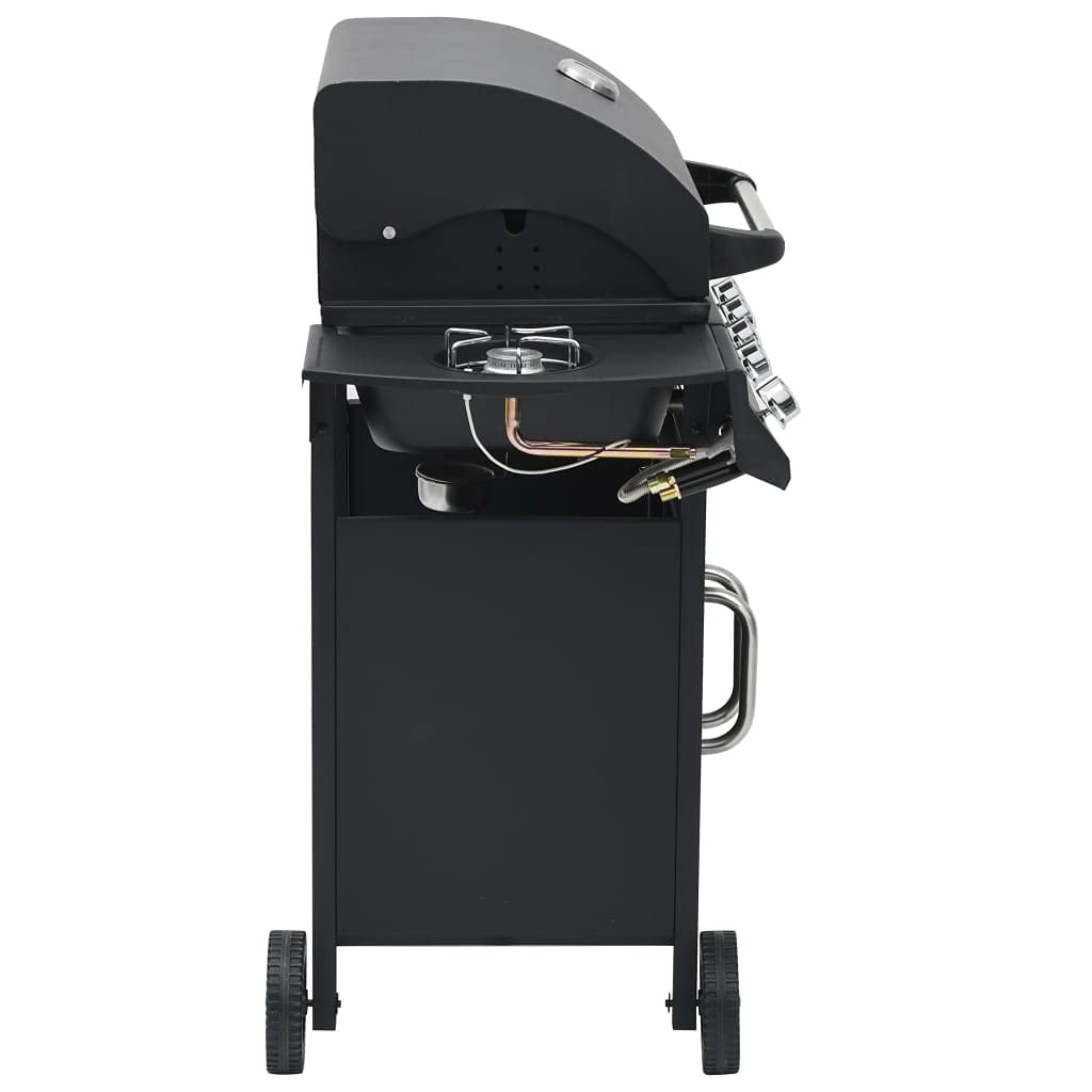 Grill gazowy 4 + 1 palnik z palnikiem bocznym i szafką dolną, grill stalowy, z osłoną chroniącą przed warunkami atmosferycznymi, czarny