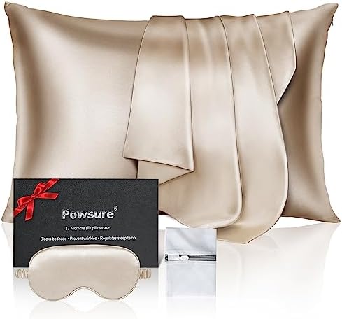 100% Pure Mulberry Silk Pillowcase for Hair and Skin - Allergen Resistant Dual Sides,600 Thread Count Silk Bed Pillow Cases with Hidden Zipper,1pc,Standard Size,Beige