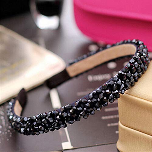 Piel de gran tamaño Rhinestone mujer pelo fiesta aro pelo perlas banda accesorio colete seda genuina (azul marino, un tamaño)