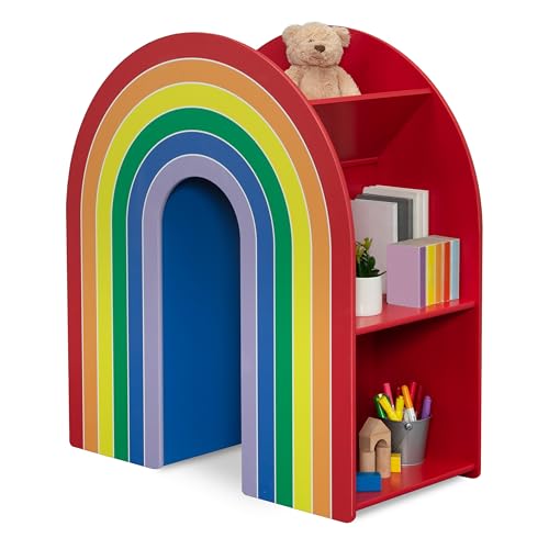 Delta Children Rainbow Bookcase – Greenguard Gold Certified Kids Bookshelf and Toy Storage, Montessori Bookcase for Playroom, Nursery and Classroom, Colorful Kids Book Shelf, Natural Finish