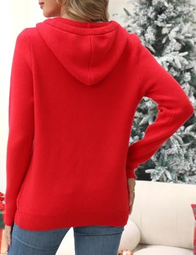 Image of CiCiBird Women 2024 Winter Cute Reindeer Sweater Christmas Knitted Pullover Heart Animal Pattern Warm Comfy Shirts Xmas3 Red L