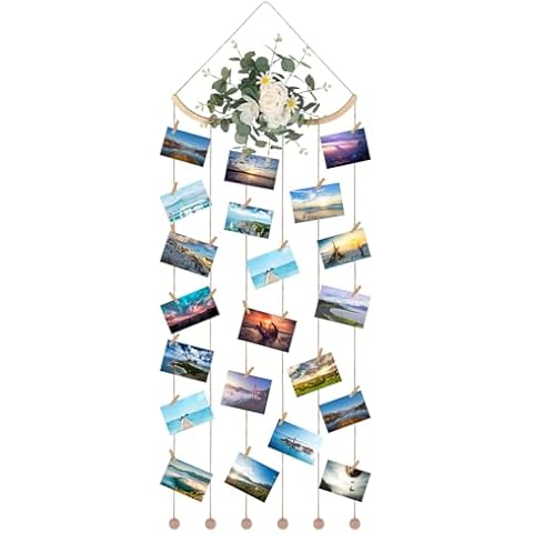Super Holiday Large Wooden Picture Frames, Artificial Eucalyptus and Flower Hanging Display Board Photo Frames Collage Wall Decor, for Spring Mother's Day Grandma Christmas, White Cover