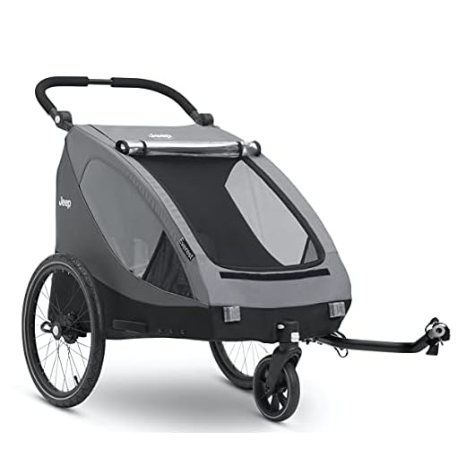 Jeep Everest 2-in-1 Child Bike Trailer and Stroller for 2 Kids by Delta Children | 2-Seater Lightweight Multisport Trailer with Converts to Jogging Stroller | Compact Fold for Travel and Storage, Grey