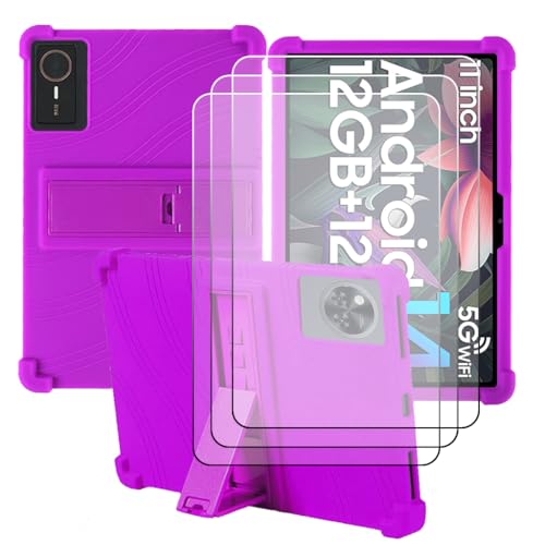 Funda para Tablet AW0W TB02 10.1 con 3 cristales templados y soporte morado