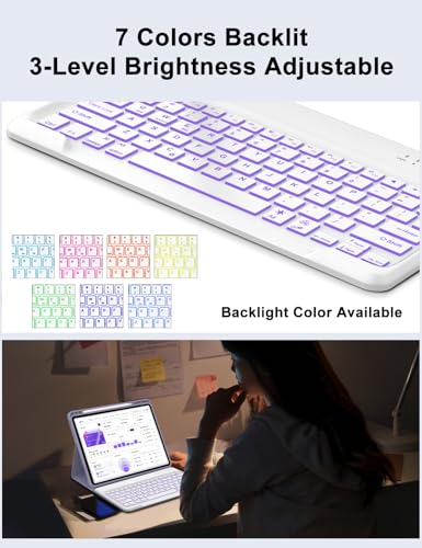 Image of Keyboard Case for Redmi Pad Pro / Xiaomi Poco Pad 12.1 Inch Case with Backlit Keypad, Detachable Wireless Key Board Cover with Pen Holder for Xiaomi Redmi Pro 12.1 inch 2024, 7-Color Backlight, Lavender
