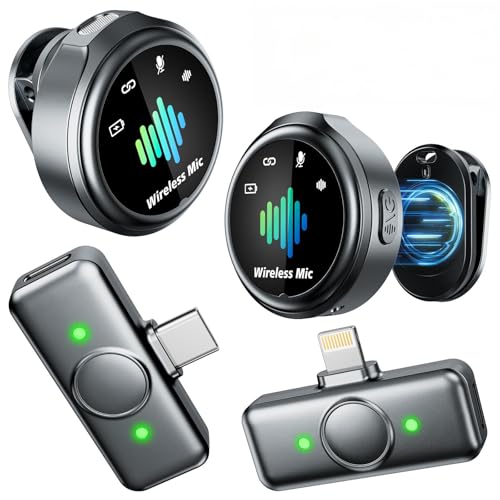 LID LIRDDY Mini Microphone for iPhone: Wireless Lavalier Microphone for Android - Noise Canceling Magnetic Clip Lapel Mic - Vlogging Recording & Pro Video for Content Creators - Black Gray