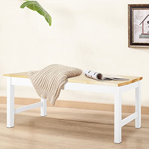 Warmiehomy Dining Table Bench for 2 People Wooden Garden Kitchen Dining Room Benches Indoor Shoe Bench for Bedroom Hallway Doorway Entryway, Natural
