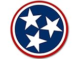 Round Red Tennessee 3 Stars Sticker (Circle Native Love Nashville Flag tn Logo Vinyl Decal (3 inch)