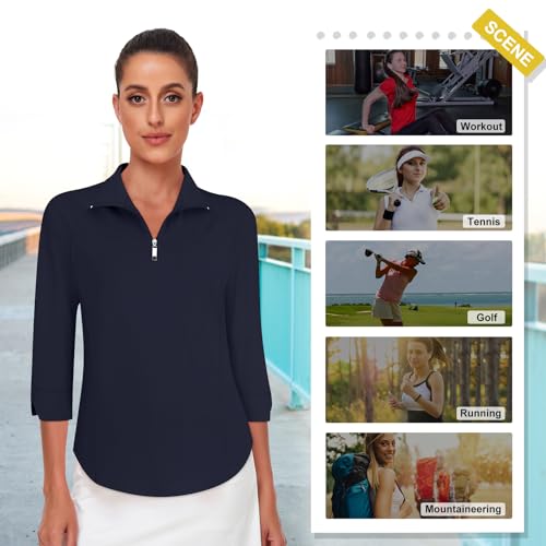 Image of Cucuchy Style Womens Golf Shirt 3 /4 Sleeve Quarter Zip Workout Tennis Tops Quick Dry UPF 50+ Shirts