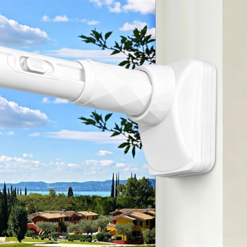 Adjustable Tension Curtain Rods 40-173" White One-Click Shower Rod Non Slip No Drilling for Window, Bathroom Closet Room Divider Carbon Steel Matte Easy to Install