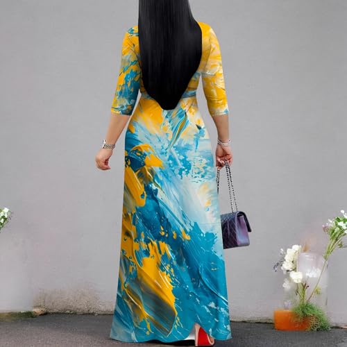 Image of PinkPatty Women's Print Maxi Dresses 3 /4 Sleeve Flowy Long Dress V Neck Wrap Tie Waist Sundress