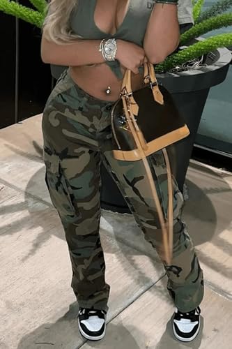 Vakkest Women's Oversized Camo Cargo Pants Jogger Trousers Workout Sweatpants Camouflage Army Fatigue with Pockets2