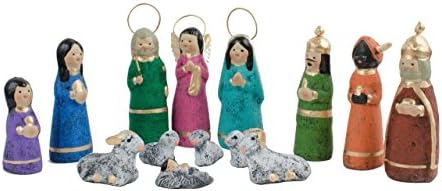 Nativity Set, Hand-Painted Clay, 14 Pieces