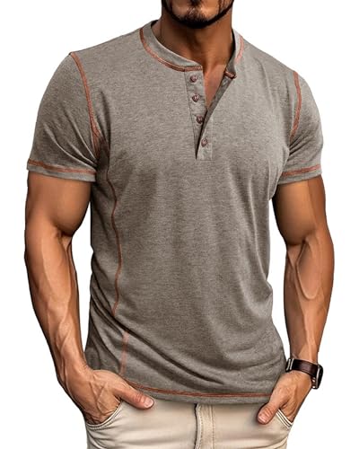 T-shirt Henley en coton de qualité supérieure avec boutons élégants pour homme