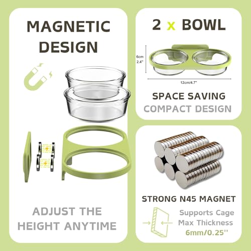 Magnetic Hamsters Feeding Ledge with 2 Pack Plastic Bowls Food Feeder Water Dish for Dwarf Hamsters Gerbils Mice Rats Degus (Green, Magnetic-Mounted) - Image 2