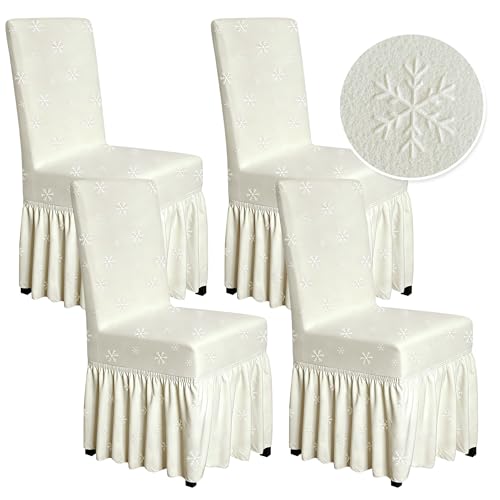 molasofa Chair Covers for Dining Room Set of 4 Stretch Chair Slipcovers with Skirt for Kitchen Seat Protectors Wedding Banquet Decor Kids Pets Spandex Fabric Washable (4pcs, Beige Snow) by molasofa - Used condition - Image 2