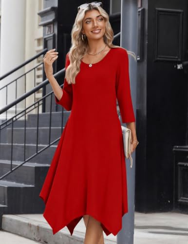 Image of Zeagoo Midi Dresses Women 2026 Dress 3 /4 Sleeve Casual Dresses with Pockets A Line Summer Beach Sundress