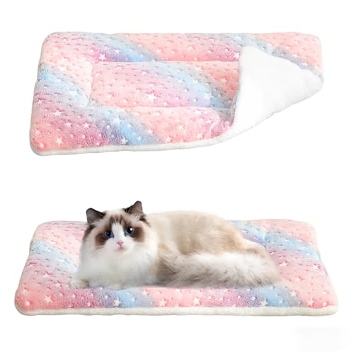 2-Pack Extra Large Self Warming Cat Bed Mat - 45x60cm (18'x24') Ultra Thick 5cm Thermal Pet Pad with Dual-Sided Flannel & Polar Fleece, Washable Cat & Dog Bed for Indoor Outdoor Use Rainbow Stars