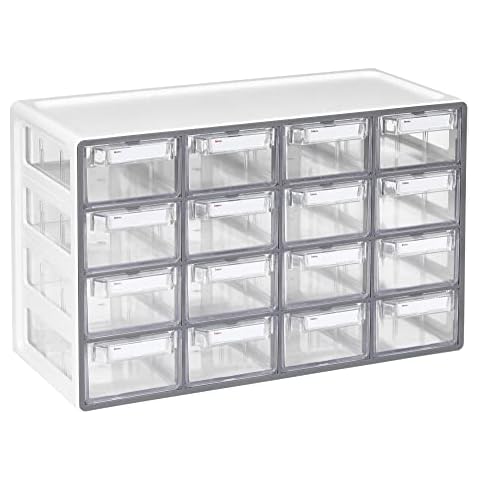 Litem Sysmax UP SYSTEM MULTIBOX 16 Drawers Cabinet with Lable IndexGrey See Through Desk Organizer Storage Drawers with Adjustable Dividers for Office, Home, School Supplies Cover
